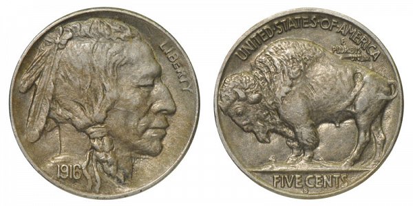 1916 S Indian Head Buffalo Nickel 