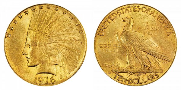 1916 S Indian Head $10 Gold Eagle - Ten Dollars 