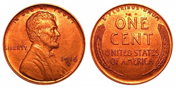 1916 S Lincoln Wheat Cent Penny