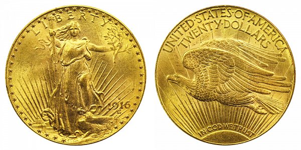 1916 S Saint Gaudens $20 Gold Double Eagle - Twenty Dollars 