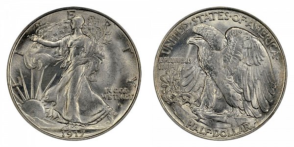 1917 D Walking Liberty Silver Half Dollar - Obverse Mint Mark 