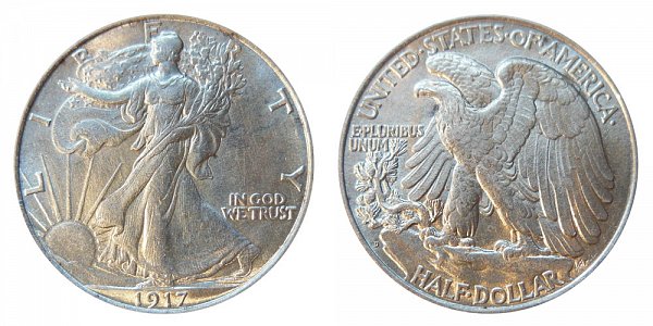 1917 D Walking Liberty Silver Half Dollar - Reverse Mint Mark 