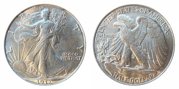 1917 D Walking Liberty Silver Half Dollar - Reverse Mint Mark