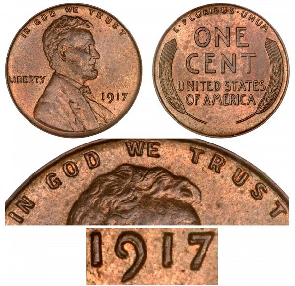 1917 Doubled Die Obverse Lincoln Wheat Cent Penny 