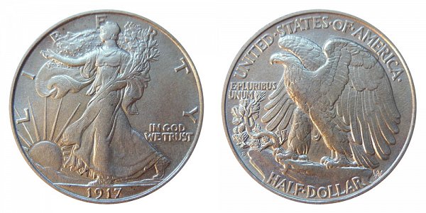 1917 S Walking Liberty Silver Half Dollar - Reverse Mint Mark