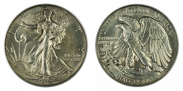 1918 D Walking Liberty Silver Half Dollar 