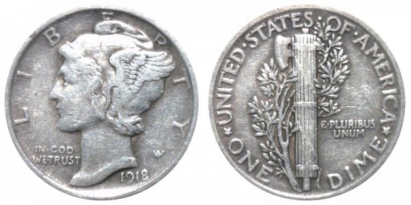 1918 Silver Mercury Dime 