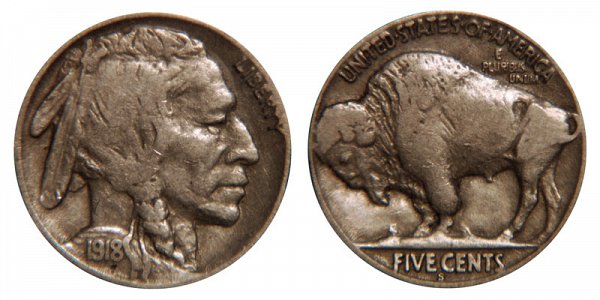 1918 S Indian Head Buffalo Nickel 