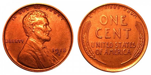 1918 S Lincoln Wheat Cent Penny