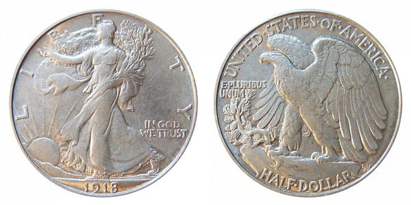 1918 S Walking Liberty Silver Half Dollar 