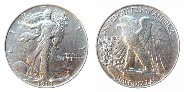 1918 Walking Liberty Silver Half Dollar 