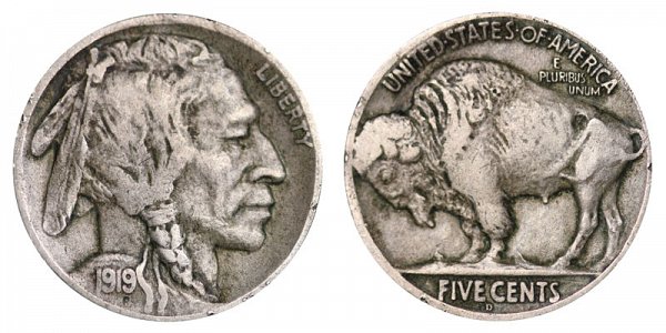 1919 D Indian Head Buffalo Nickel 