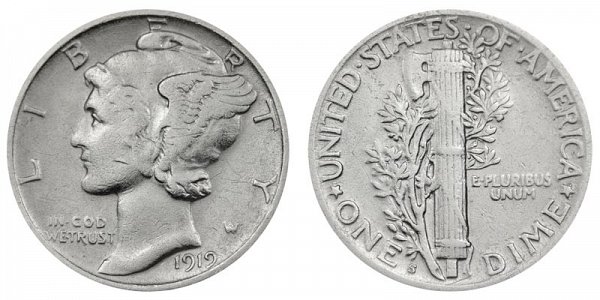 1919 S Silver Mercury Dime