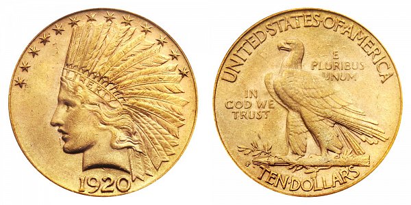 1920 S Indian Head $10 Gold Eagle - Ten Dollars 