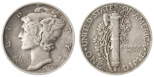 1920 S Silver Mercury Dime 
