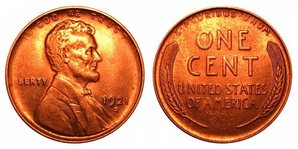 1921 S Lincoln Wheat Cent Penny