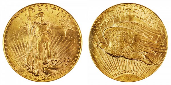 1921 Saint Gaudens $20 Gold Double Eagle - Twenty Dollars 