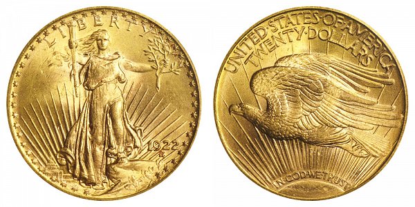 1922 Saint Gaudens $20 Gold Double Eagle - Twenty Dollars 