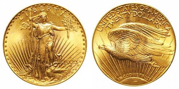 1923 D Saint Gaudens $20 Gold Double Eagle - Twenty Dollars 