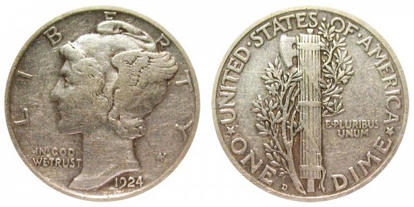 1924 D Silver Mercury Dime