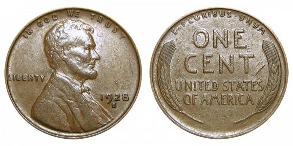 1928 S Lincoln Wheat Cent Penny 