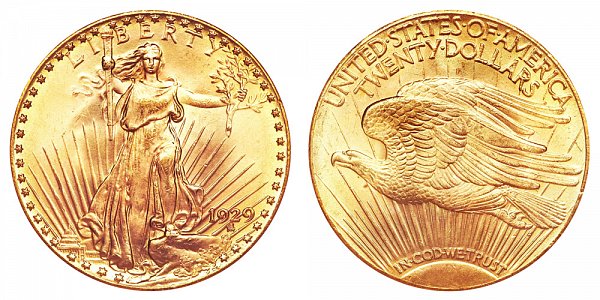 1929 Saint Gaudens $20 Gold Double Eagle - Twenty Dollars 