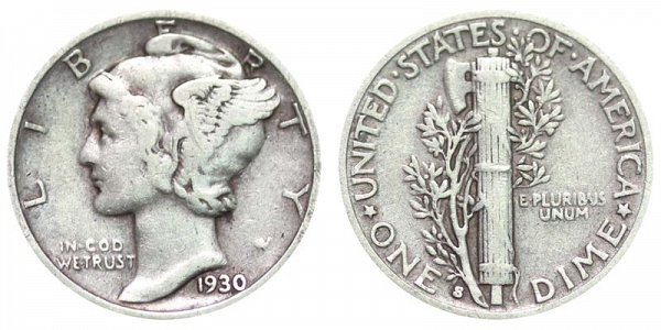 1930 S Silver Mercury Dime 