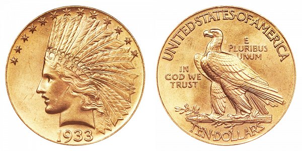 1933 Indian Head $10 Gold Eagle - Ten Dollars 