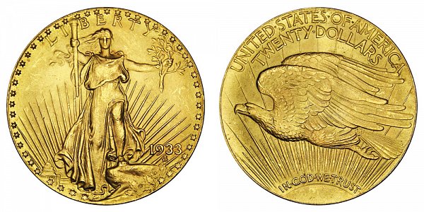 1933 Saint Gaudens $20 Gold Double Eagle - Twenty Dollars 