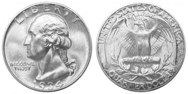 1934 Washington Silver Quarter - Heavy Motto 