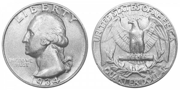 1934 Washington Silver Quarter - Light Motto 