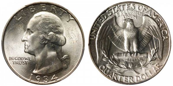 1934 Washington Silver Quarter - Medium Motto 