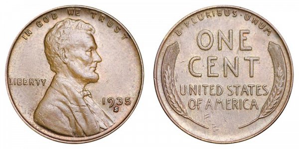 1935 S Lincoln Wheat Cent Penny 