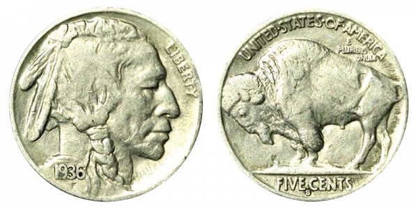 1936 S Indian Head Buffalo Nickel 