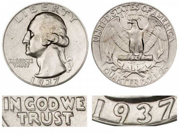 1937 Doubled Die Obverse DDO Washington Silver Quarter 