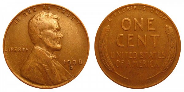 1938 D Lincoln Wheat Cent Penny 