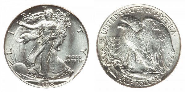 1938 D Walking Liberty Silver Half Dollar 