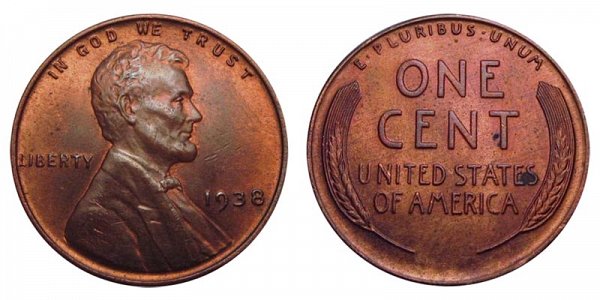 1938 Lincoln Wheat Cent Penny 