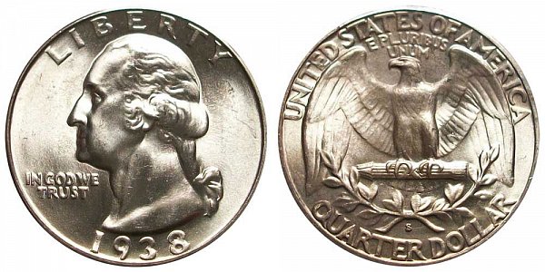 1938 S Washington Silver Quarter 