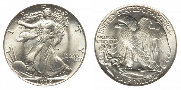 1938 Walking Liberty Silver Half Dollar 