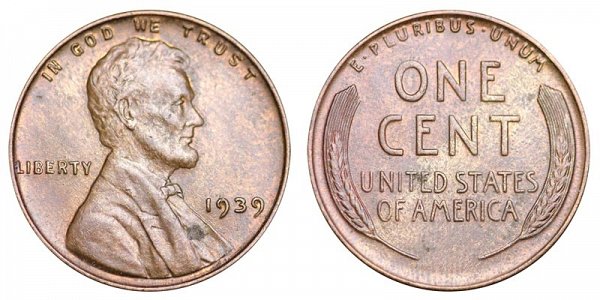 1939 Lincoln Wheat Cent Penny 