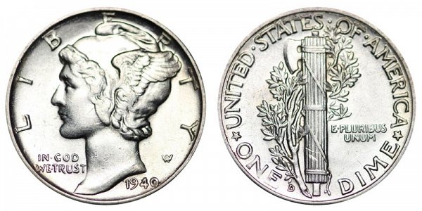1940 D Silver Mercury Dime 