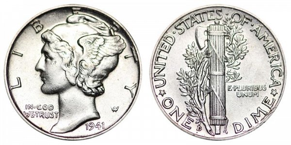 1941 D Silver Mercury Dime 