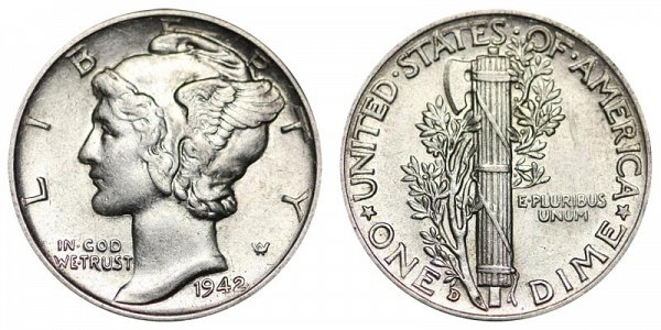 1942 D Silver Mercury Dime 