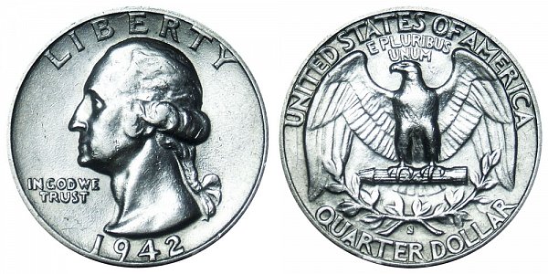 1942 S Washington Silver Quarter 