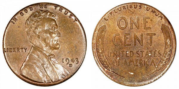 1943-D Bronze/Copper Lincoln Wheat Cent Penny 