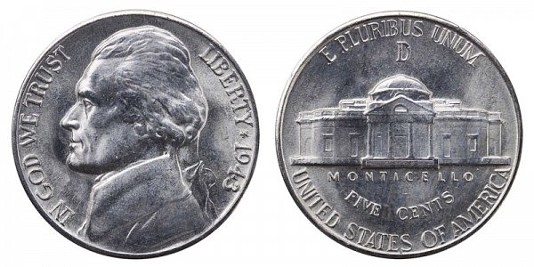 1943 D Wartime Jefferson Nickel - Silver War Nickel 