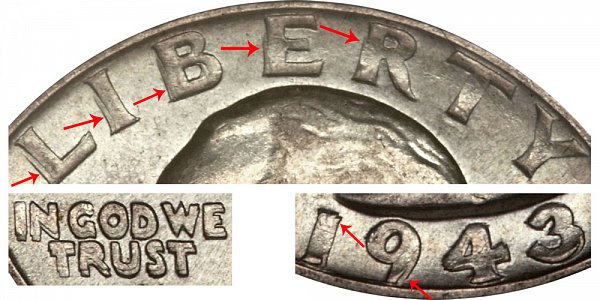 1943 Doubled Die Obverse (DDO) Washington Silver Quarter 