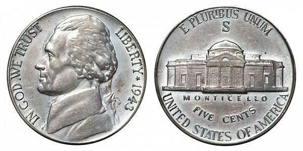 1943 S Wartime Jefferson Nickel - Silver War Nickel 