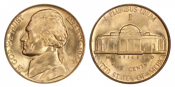 1944 D Wartime Jefferson Nickel - Silver War Nickel 